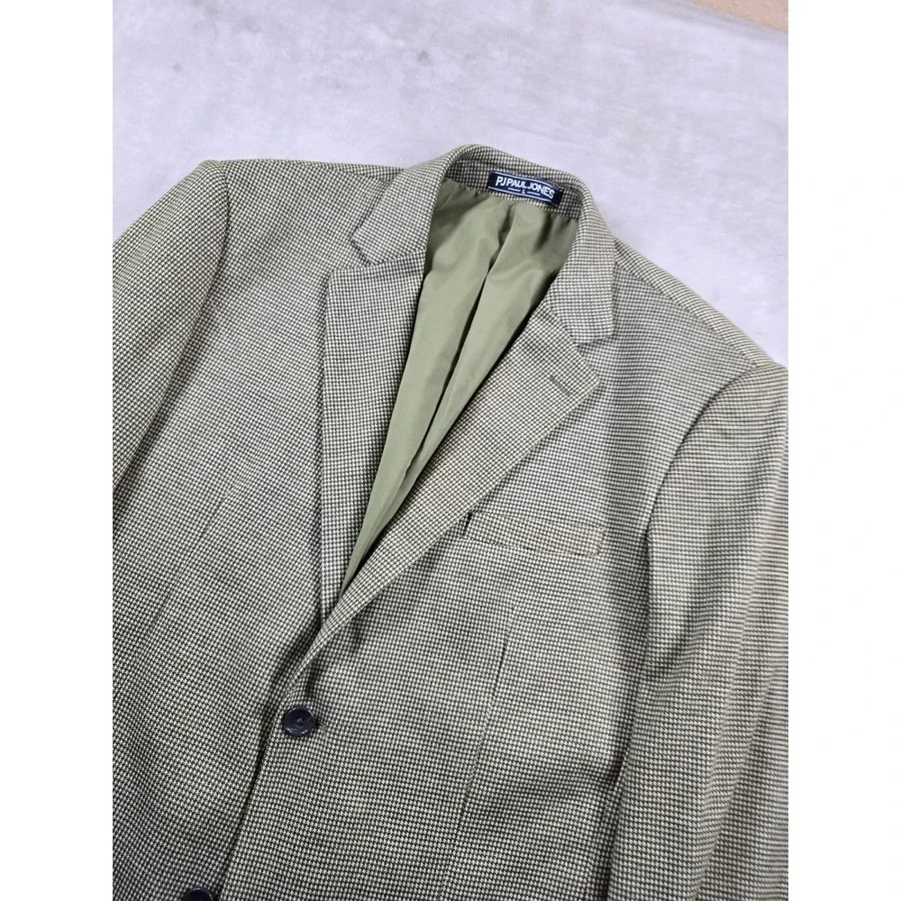 PJ Paul Jones Blazer Mens Large Olive Green Houndstooth Golf Sport Coat